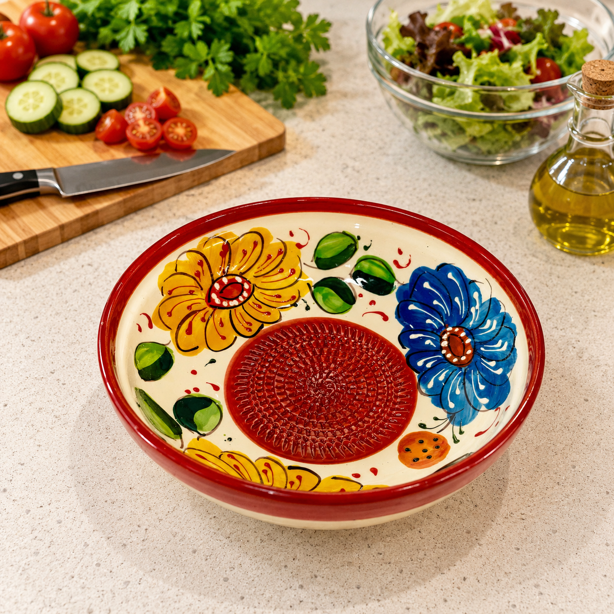 Salad dressing and marinade grater bowls