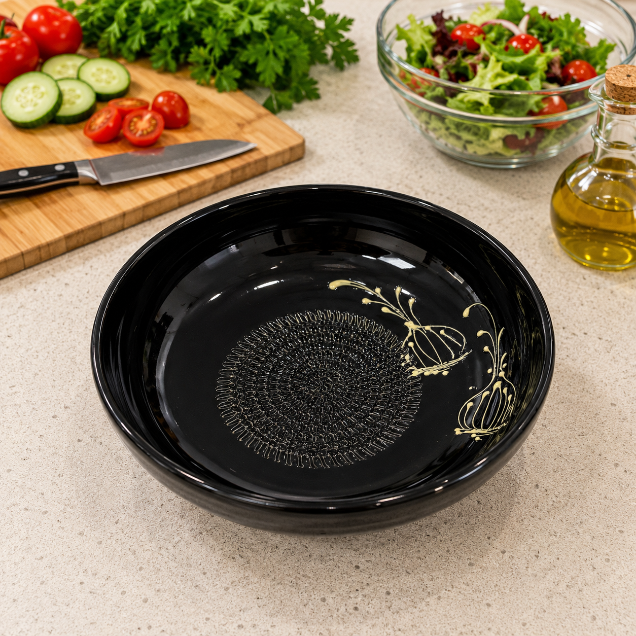 Salad dressing and marinade grater bowls