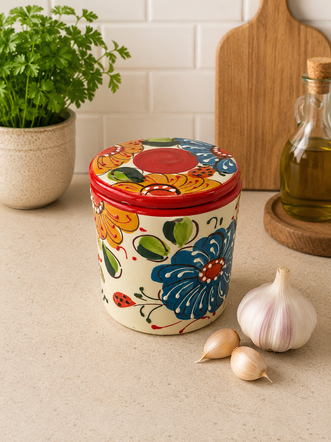 Garlic storage container and roaster