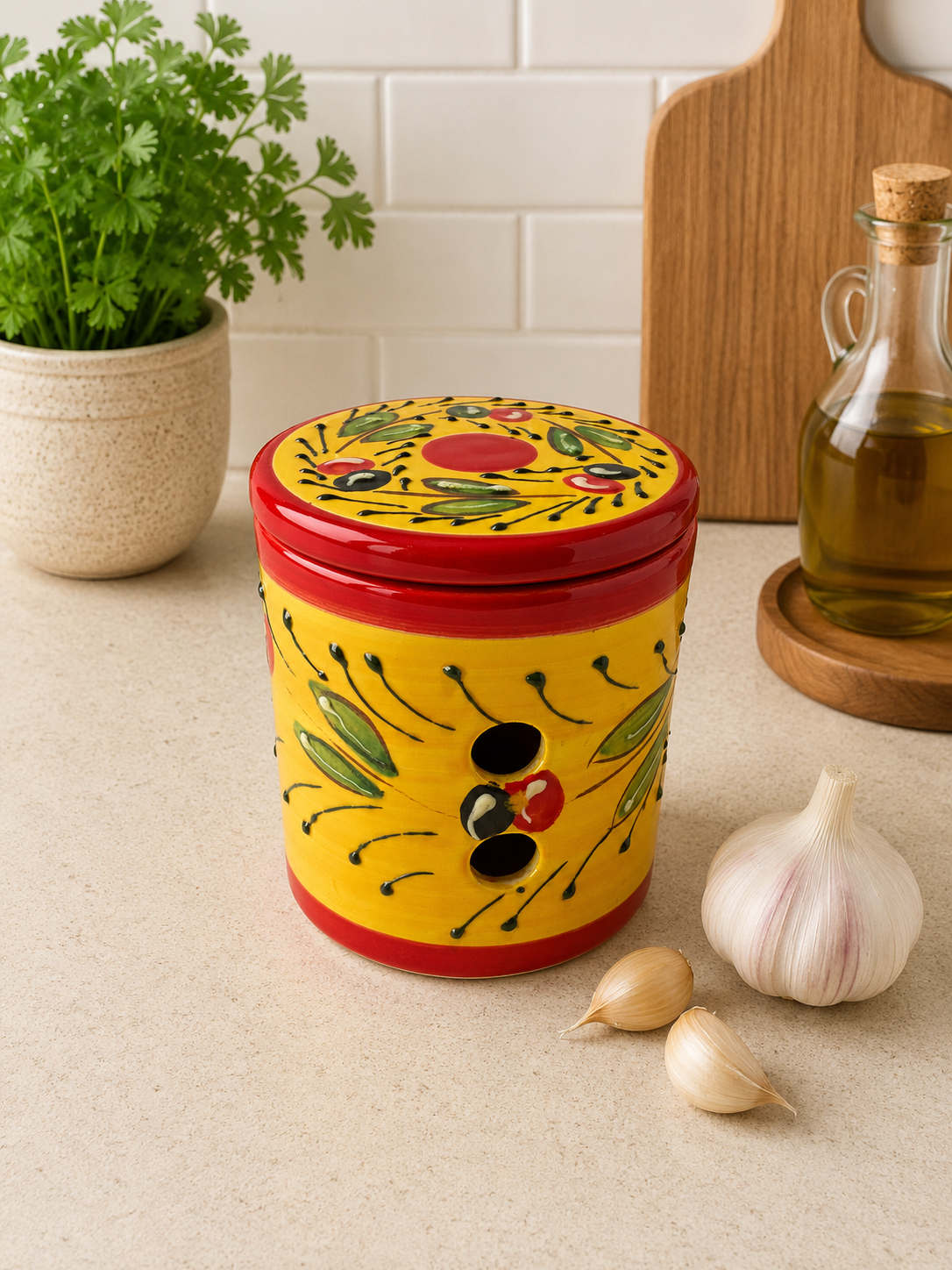 Garlic storage container and roaster