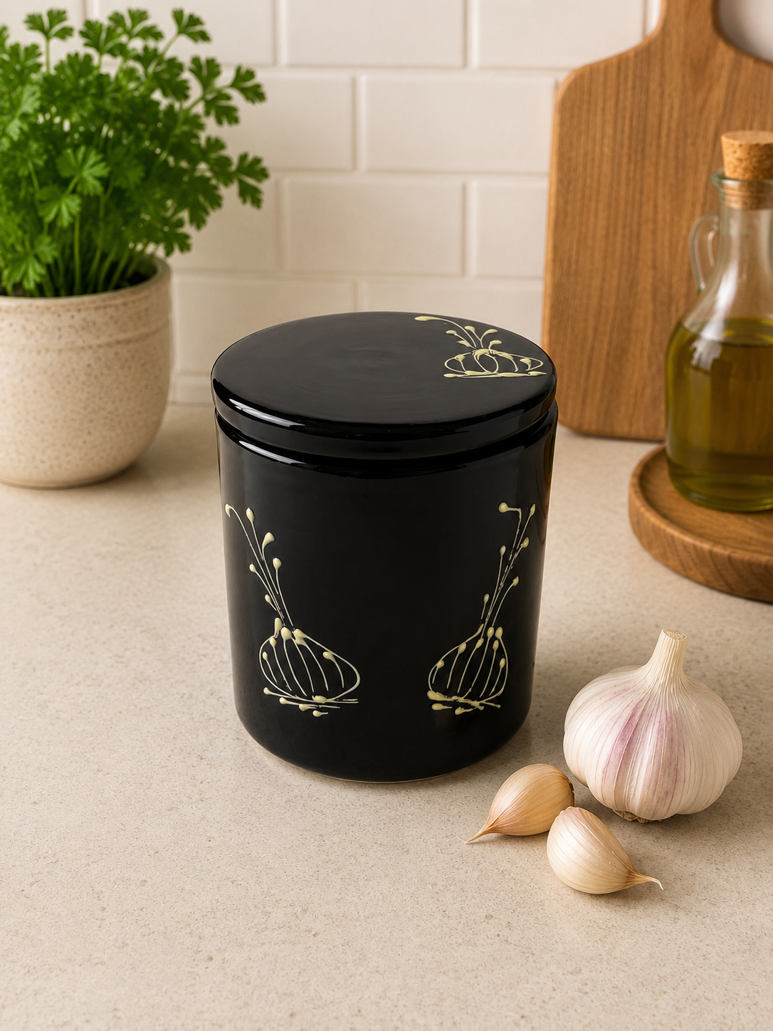 Garlic storage container and roaster