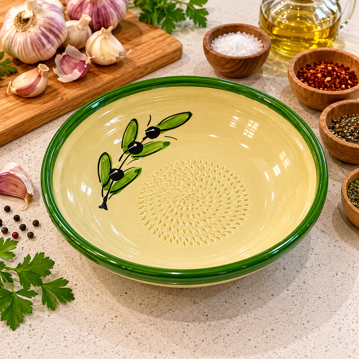 Salad dressing and marinade grater bowls